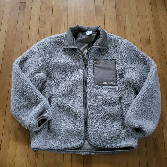 iets frans Pile Fleece Oversized Jacket Size XS Gray Sherpa Boxy Sweater Winter - Picture 1 of 10